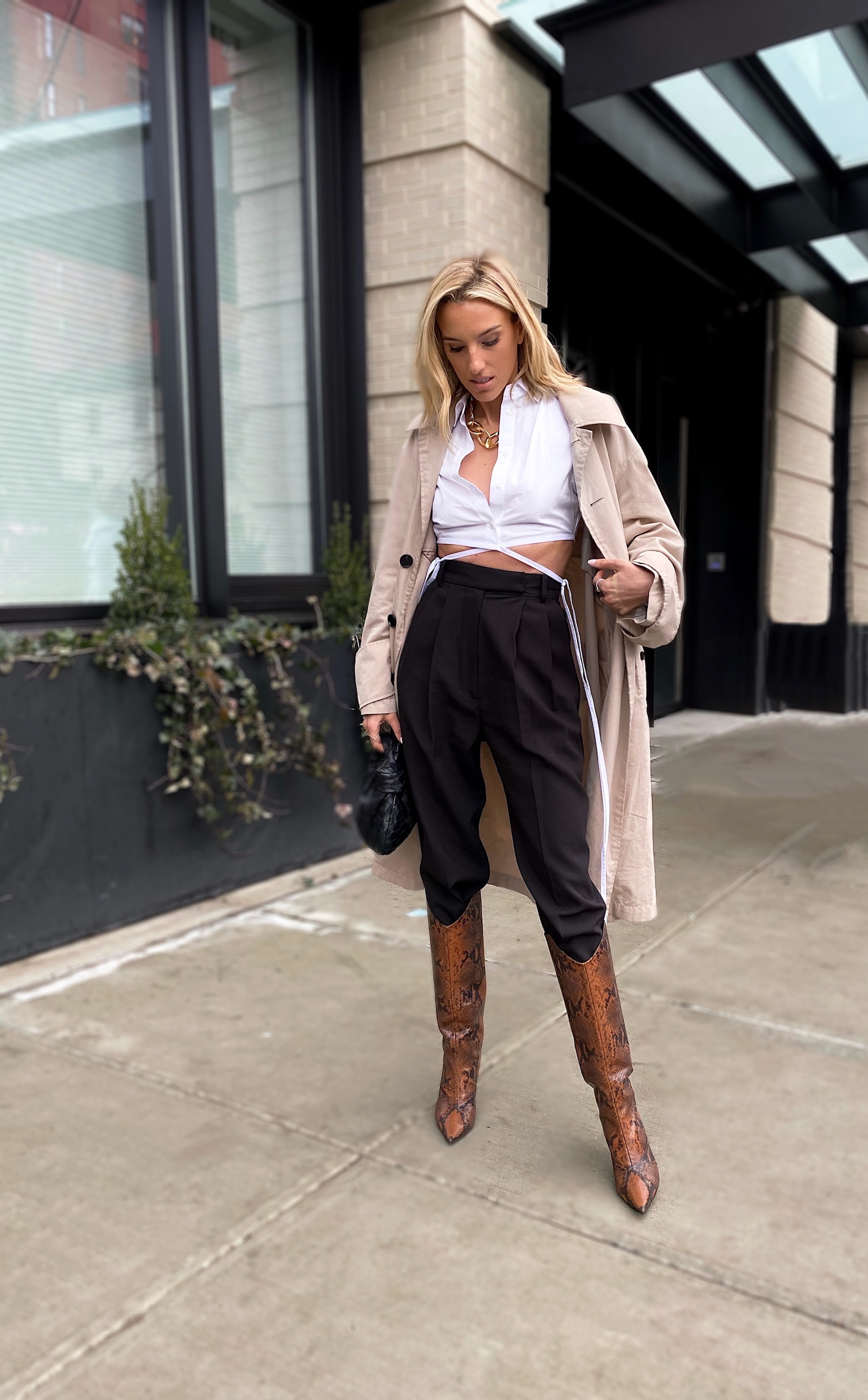 NYFW, Jimmy choo snakeskin boots, Burberry trench, Frankie shop, Christopher Esber