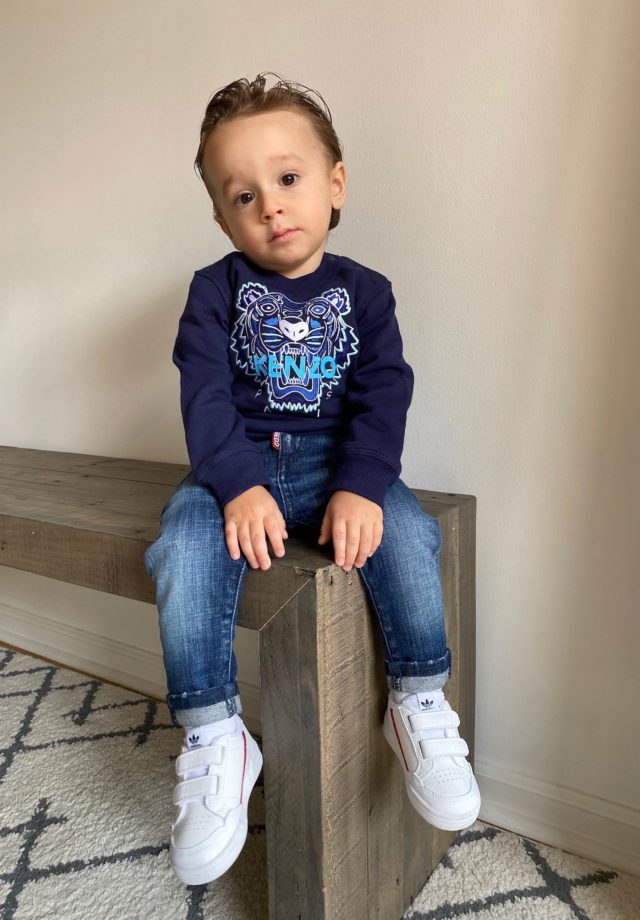 Kenzo Baby Sweater, Dsquared Jeans, adidas sneakers