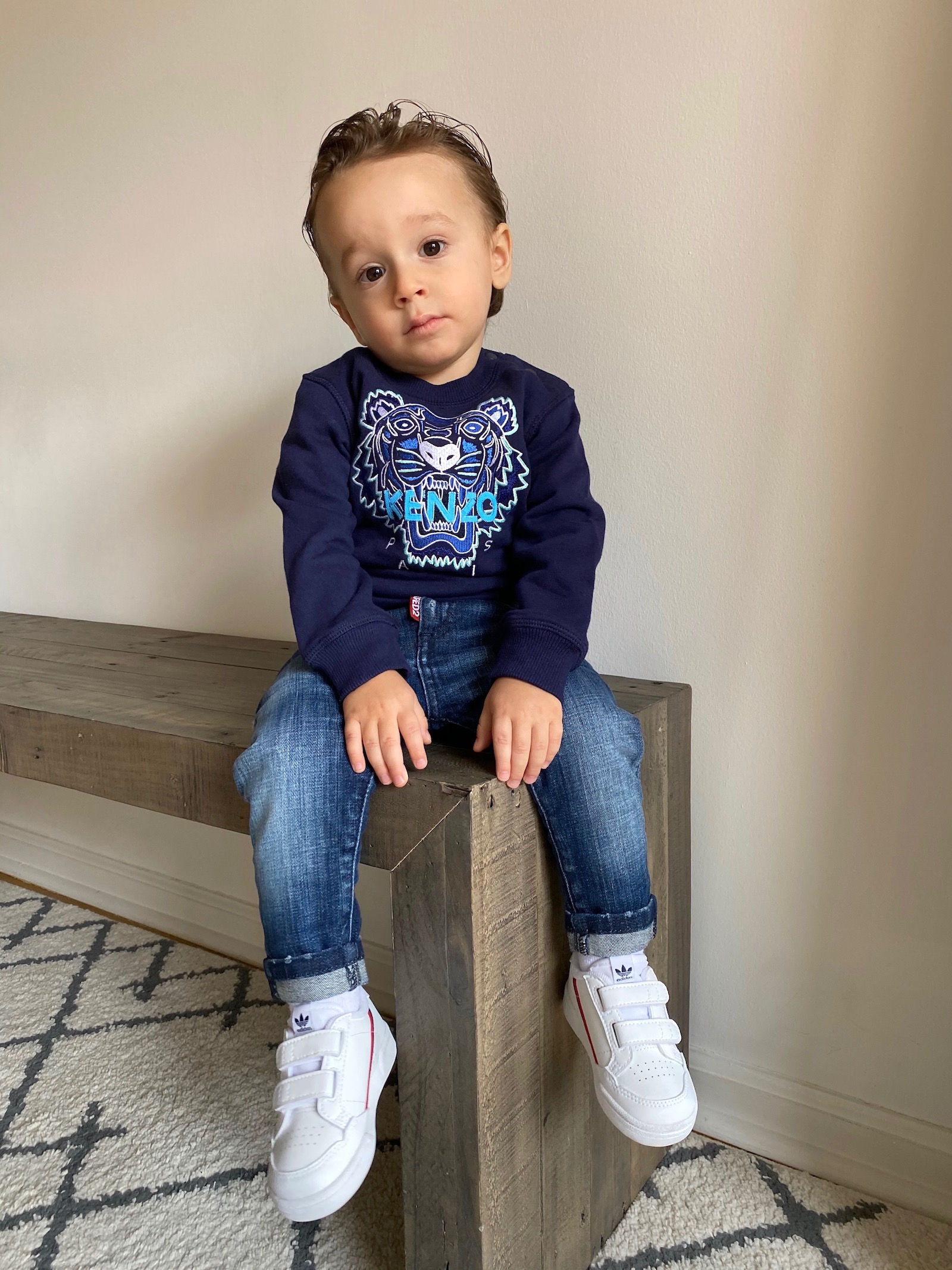 Kenzo Baby Sweater, Dsquared Jeans, adidas sneakers