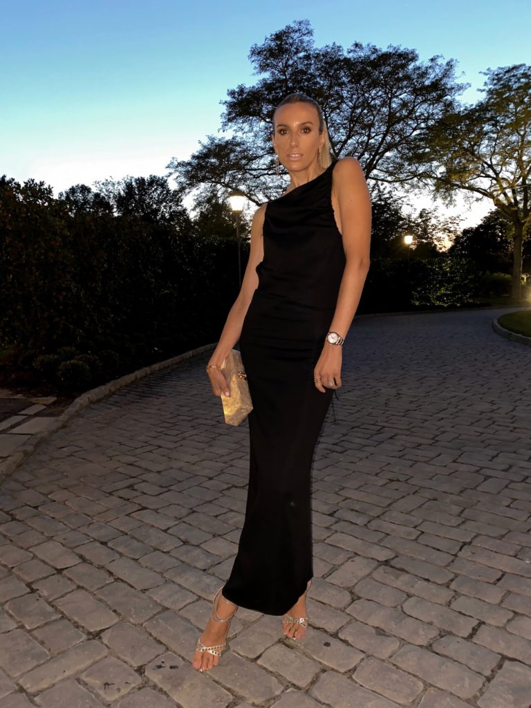 Open back dress, Christopher Esber Dress, Wedding Guest, fit model, Chanel earrings