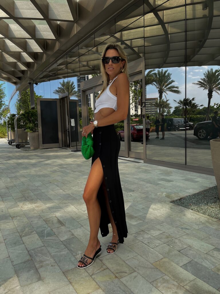 are you am i tank, are you am i, white cropped basic tank, devon windsor skirt, devon windsor aster skirt, bottega veneta sunglasses, mini jodie tote bag