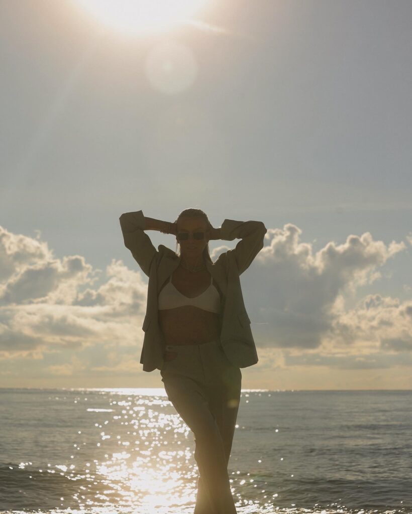 4th and reckless, 4th and reckless suit, neutral colored tailored suit, cut out trouser,