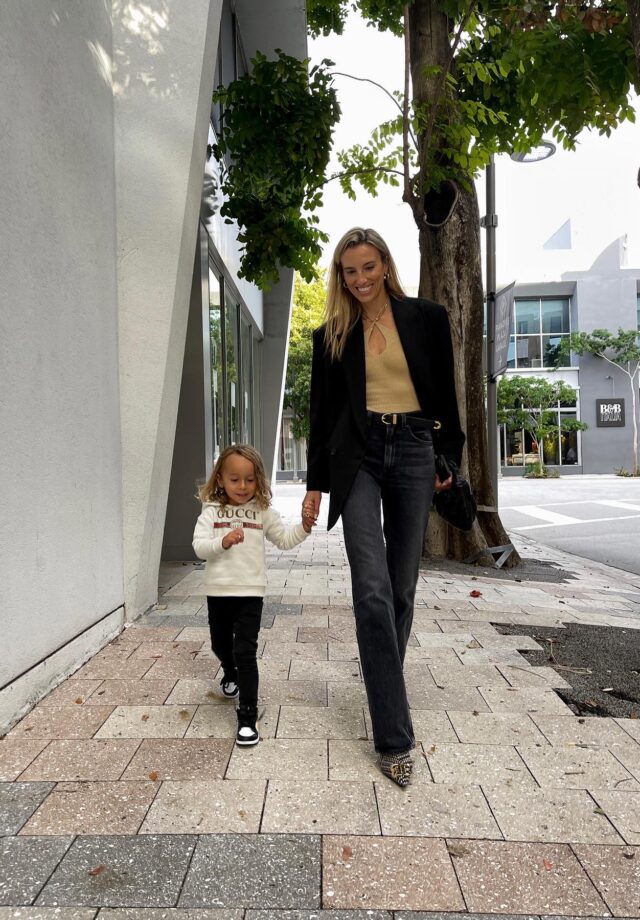 atoir tank, revolve ambassador, atoir, GRLFRND denim, high rise boot cut jeans, electric picks, balenciaga booties, jodie mini leather tote, bottega veneta, gucci kids, air jordan kids, melijoe, black oversized blazer, khaite belt, bambi leather belt, fall fashion inspo