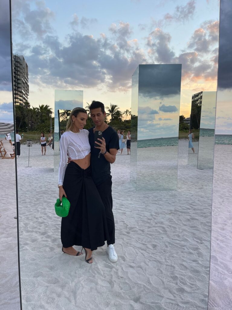 sami miro vintage, asymmetric baby rib tee, christopher esber black maxi skirt, gianvito rossi heels, bottega veneta green jodie bag, art basel 2021, art basel look, art basel outfit